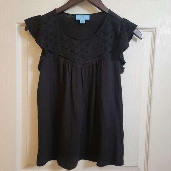 CeCe Tops - Cece Flutter Sleeve Eyelet Yoke Knit Top